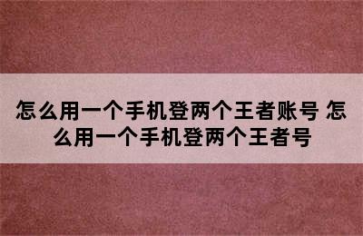 怎么用一个手机登两个王者账号 怎么用一个手机登两个王者号